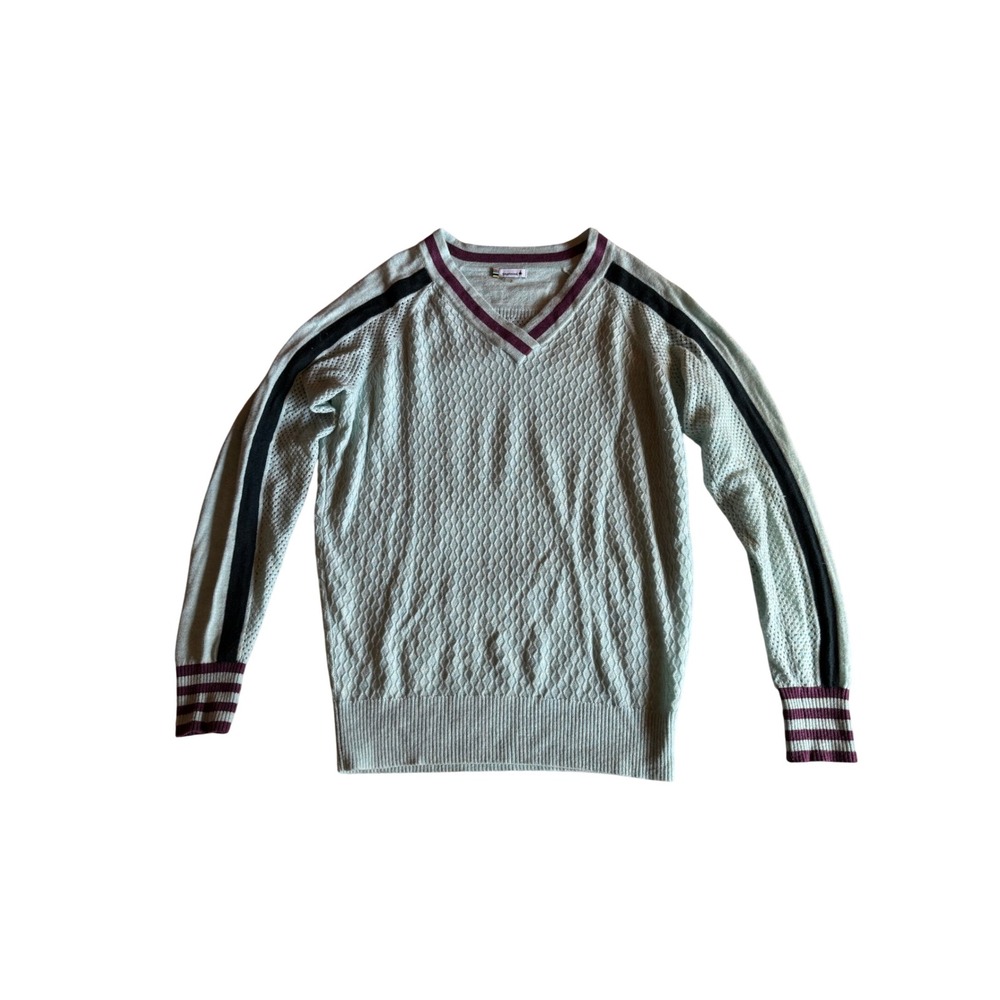 Smartwool Merino Wool Blend V-Neck Sweater Light Aqua Mint Green Stripe Womens S
